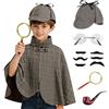 maxToonrain Set di costumi da detective, costume per Halloween, mantello vittoriano, mantello, cappello da cacciatore di cervi, lente d'ingrandimento, barba finta, per ragazzi/ragazze (caffè scuro, 6