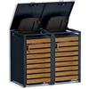 Metzler box pattumiere design antracite & effetto legno 2x240L, acciaio verniciato a polvere, resistente alle intemperie e chiudibile