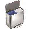 simplehuman Mini bidone per riciclaggio da 15 l, bidone della spazzatura a doppio scomparto per hotel, uffici e piccoli spazi, in acciaio inox spazzolato