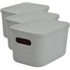 Homéa, Scatola con coperchio in plastica, 4,5 l, 25 x 17,5 x h,14,5 cm, colore: Grigio (Confezione da 3)