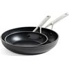 KitchenAid Forged Hardened Set di Padelle antiaderente in Alluminio Forgiato anodizzato, Senza PFAS, Ceramica antiaderente, 20 cm e 28 cm, induzione, adatto al forno, lavabile in lavastoviglie, nero