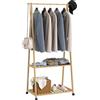 HOMCOM Appendiabiti da Terra in Bambù con Ruote, Stand Appendiabiti con Barra Attaccapanni, 2 Ripiani, 2 Ganci, per Ingresso Corridoio Soggiorno Camera da Letto, 84.5x43.5x158 cm, Color Legno