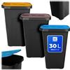 KADAX Set di pattumiere per la raccolta dei rifiuti, 3 x 30 l, set di pattumiere per sistema di raccolta differenziata, pattumiera in plastica con coperchio ribaltabile (3, marrone, giallo e blu)