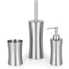 Inbagno Set Accessori Bagno Completo 3 Pezzi In Acciaio Inox Satinato - Dispenser Sapone, Porta Spazzolino E Porta Scopino WC - Linea Lunar