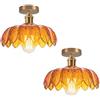 DLGLOLIN Set di 2 plafoniere in vetro ambra lampada da soffitto creatività fiore decorativo E27 ottone illuminazione da soffitto per corridoio camera da letto sala da pranzo