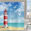 Hnmdmyi Tenda da doccia Faro 90x180, Oceano Spiaggia Gabbiano Blu Cielo Bianco Nuvole Paesaggio Tenda da bagno Poliestere impermeabile Tessuto lavabile Tenda da bagno per il bagno con ganci