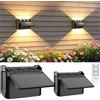 INTELAMP Lampada da parete solare per esterni, lampada da parete solare con telecomando, lampada da parete UP Down, IP67, impermeabile, per giardino, balcone, terrazza, scale, 3 colori di luce (bianco