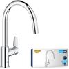 GROHE QuickFix Start Edge, Rubinetto Miscelatore per lavello da cucina a 1 leva con funzione estraibile (bocca a C alta, area girevole a 360°, cartuccia in ceramica da 28 mm) 357 mm, Cromo, 30551000