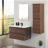 Inbagno Mobile bagno sospeso 80 cm ossido e noce canaletto con 2 cassetti soft-close, lavabo in ceramica e specchio reversibile 60x80 cm, KLEO
