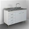 Yellowshop | Mobile sottolavello cm 120 con cassettiera Completo di lavello Inox Serie Basic Colore Bianco (Versione SX)