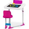 BAKAJI Banco Scuola 2 in 1 per Bambini Piano Reclinabile con Struttura in Ferro, Seggiolino e Vano Portaoggetti, Scrivania con Sedia per Ragazzi, Scrittoio Gioco Educativo (Rosa)