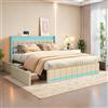 JOROBURO Telaio letto queen size imbottito, 160 x 200 cm, telaio letto queen size con stazione di ricarica USB, testiera e illuminazione a LED e 4 cassetti, supporto a doghe in legno, senza bisogno di rete