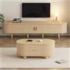 Soweiz Mobile TV da soggiorno con vano portaoggetti, piano rotondo in MDF con venature del legno, 2 cassetti, portata 30 kg, piedi lisci in legno massiccio, 170 x 40 x 42 cm (mobile TV + tavolino)