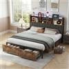 YNYHTER Letto matrimoniale 160 x 200 con LED, letto matrimoniale con cassetti, letto con USB e luce LED Telaio per letto in metallo con stazione di ricarica e testiera in legno PU rivestito, senza