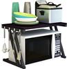 Supfine Mensola per microonde, a 2 livelli, supporto per microonde, con 4 zappe, organizer in acciaio al carbonio per tostapane, friggitrice ad aria calda, cucina (a forma Z, nero)