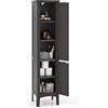 LIFEZEAL Armadio da bagno, Mobile alto con 2 ante, Armadio bagno con 5 ripiani, Armadio bagno archivio in legno e MDF, Armadio multiuso per piccoli appartamenti, 37x37x160 cm (Caffè)