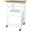 EMPOTEC Carrello Bianco con Top in Legno Naturale, 4 Ruote Girevoli, Cassetto Scorrevole e Anta Battente, 86x56x49 cm, Salvaspazio per Cucina Sala