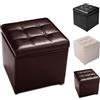 HOMASIS Pouf Contenitore Quadrato, Poggiapiedi Divano in PU, Cassapanca Camera da Letto, Portaoggetti da Ingresso, Salotto, Sgabello di Stoccaggio Basso, 40 x 40 x 40 cm, Portata 110 kg (Marrone)