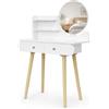 Shally Dogan Toeletta Trucco Bianca con Specchio Rotondo, Cassetti e Scomparti, Postazione Makeup in Legno Design Minimal, Ideale per Interni, Casa, Camera da Letto, Cameretta 80 x 40 x 122 cm