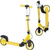 HOMASIS Monopattino Pieghevole per Adulti e Bambini 6+ Anni, Monopattino a Spinta con Manubrio Regolabile, 2 Ruote Luminose, Doppio Freno, Pedana Sicuro e Cavalletto, in Alluminio, Max 100 kg (Giallo)