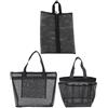 UKCOCO Borsa da Spiaggia a Rete 3 Pezzi in Poliestere Nero, Organizer Cosmetici e Scarpe da Viaggio, Custodia Portaoggetti da Appendere per Piscina, Palestra e Campeggio