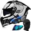 NIKANXIA Casco moto modulare Bluetooth, integrale apribile con doppia visiera omologato DOT/ECE, altoparlanti e microfono integrati, design leggero - adulti M a XXL(G,M=57-58cm)