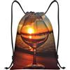 Generic Zaino con Coulisse Wine Glass in The Sunset Borsa con Coulisse Impermeabile Drawstring Backpack Resistente Sacca da Palestra per Vacanze Unisex Viaggi