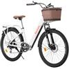 Antgooat Bici Elettrica Per Adulti Da 26,7 Velocità Shimano Bicicletta Elettrica da 36V 10Ah Batteria Rimovibile Autonomia di 60-80km E-bike Impermeabile Con Cestino Anteriore (Bianco)