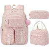HiTotes Coquette - Zaino da scuola per ragazze, set da 3 pezzi, con fragola, zaino kawaii per scuola secondaria e media, 05-rosa floreale, 44 cm, zaino da ragazza