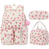 HiTotes Coquette - Zaino da scuola per ragazze, set da 3 pezzi, con fragola, zaino kawaii per scuola secondaria e media, 01-rosa fragola, 44 cm, zaino da ragazza