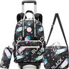HTgroce Zaino Trolley Scuola Elementare Bambina - Set 3 in 1 con Portamerenda e Astuccio, Zainetto con Ruote Staccabile per Ragazze 8 Anni
