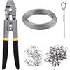 MUSLONG Set di pinze crimpatrici per funi metalliche, per fune in acciaio inox, 50 m, 1,5 mm, con 200 manicotti in alluminio e 50 pezzi, per ringhiere, decorazioni, appendere immagini