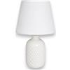 KORAT - Lampada da Tavolo in Ceramica Bianca con Paralume in Tessuto, Abat Jour Moderna E14 Max 60W, Lampada da Comodino Design Elegante per Camera da Letto, Soggiorno, Ingresso e Studio - 32 cm