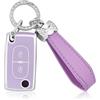 OFFCURVE Cover Chiave TPU Coprichiave con Portachiavi Macchina Telecomando Auto per Peugeot 106 207 307 308 406 407 607 Expert Partner Citroen C2 C3 C4 Grand Picasso FIAT Scudo (viola argento)