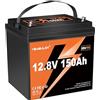 Yeagulch Batteria Litio 12V 150Ah Max LiFePO4 da 1920Wh 15000 Cicli con BMS 100A - Design Compatto per Camper, Impianto Solare, Casa e Backup