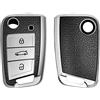 kwmobile Cover Coprichiave Compatibile con VW Golf 7 MK7 con 3 tasti - Foderina Chiave Auto Effetto Pelle - Bumper Antiurto e Protezione Tasti argento / nero