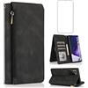 Asuwish Compatibile con Samsung Galaxy Note 20 Ultra 5G Custodia a portafoglio in vetro temperato protezione dello schermo con cerniera Retro in pelle Flip Cover Porta carte Supporto Accessori per cellulare