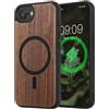 kwmobile Cover per Apple iPhone 17e / iPhone 16e Cover Legno - Custodia per Smartphone con Paraurti in TPU - Compatibile con MagSafe - Marrone Scuro/Nero Legno di Noce