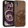 kwmobile Custodia Compatibile con Apple iPhone XR Cover - Back Case in Legno con Bumper in Silicone TPU - Bussola vintage marrone scuro