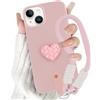 Krdvekm Cover con Cordino per iPhone 15 6,1'', Aesthetic Cuore Rosa Mädchen 3D Disegni Silicone Custodia Case con Tracolla Collana Antiurto Bumper Protettiva Case