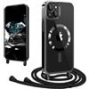CaseLover Cover Magnetica compatibile iPhone 13/iPhone 14 con Cordino, Nero | Custodia con Laccio Collana Tracolla Regolabile, Morbida TPU Silicone Case, Antiurto Trasparente Protettiva Cover con Collana