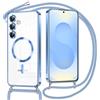 Oelrstfe Magnetica Cover per Samsung Galaxy S25 Plus 6.7 con Cordino Regolabile, Compatibile con MagSafe,Trasparente Custodia con Collana Tracolla Laccio Collo TPU Silicone Lanyard Case Antiurto, Blu
