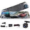 NHOPEEW 1080P Dash Cam con specchio e schermo da 4,5 pollici - Telecamere anteriori e posteriori Supporta registrazione in loop Controllo dell'esposizione della linea di retromarcia Visione notturna