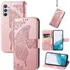 JIUNINE Custodia Protettiva per Samsung Galaxy A57 5G, Cover Libro PU Pelle Antiurto Portafoglio con Design Farfalle 3D, Slot per Carte, Supporto Stand Regolabile, Chiusura Magnetica, Oro rosa
