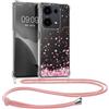 kwmobile Custodia Compatibile con Xiaomi Redmi Note 13 Pro 4G Cover - Back Case in Silicone TPU - Protezione Smartphone con Cordino - rosa/marrone scuro/trasparente