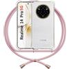 ANFAIRLACE Cover Cordino Compatibile con Realme 14 Pro, Custodia Trasparente TPU Morbido Silicone Regolabile Antiurto Collana Chiaro Case, Rosa