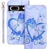 Auslbin Cover per Google Pixel 7 6.3 Pollici 2022 Custodia Libro Protettiva in PU Pelle Portafoglio Cuore Modello per Google Pixel 7 (Blu)
