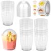 YancLife 50 tazze da dessert, 160 ml, in plastica con coperchio, cucchiai e adesivi, mini tazza trasparente, riutilizzabile, feste di compleanno