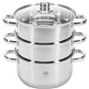 KARL HAUSMANN Pentola a vapore inox 20 cm 3.3 L induzione | Vaporiera in acciaio inox con coperchio in vetro, 2 cestelli e 3 livelli - induzione, gas, elettrico e vetroceramica