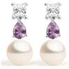 Secret & You Orecchini Addams con Perle Coltivate d'Acqua Dolce Bianche a Bottone 4.5-5mm, Ametista Brasiliana Naturale e Topazio Bianco Naturale | Secret & You | Argento Sterling 925 Rodiato